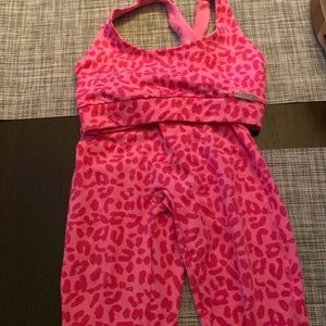 Bombshell Pink Leopard Print Sports Bra and Leggings Size Small